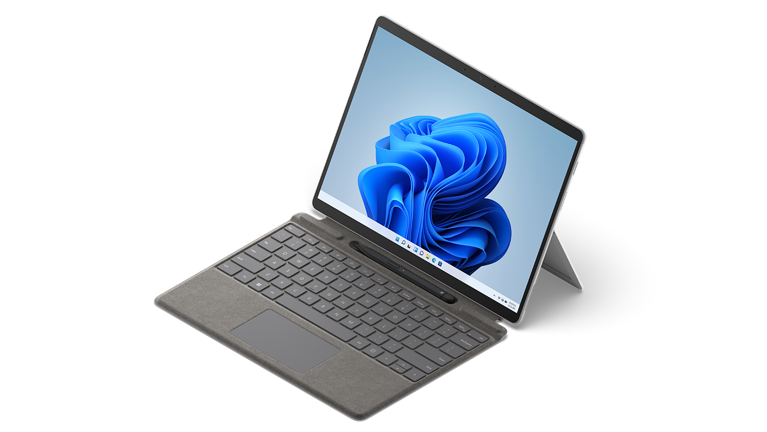 Surface Pro X com um Teclado Signature para Surface Pro e uma Slim Pen 2.