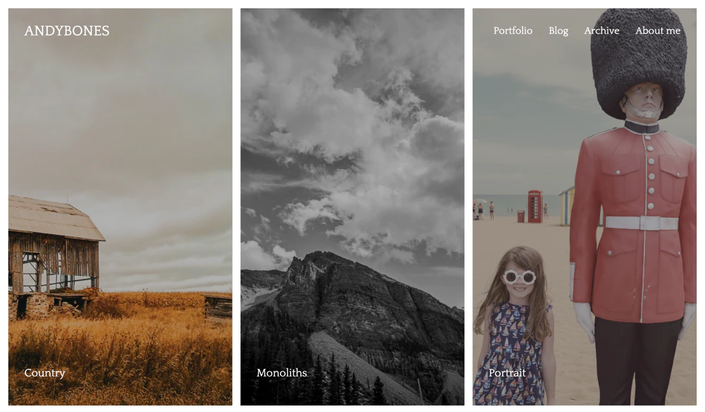 Photography portfolio website of Andy Bones.