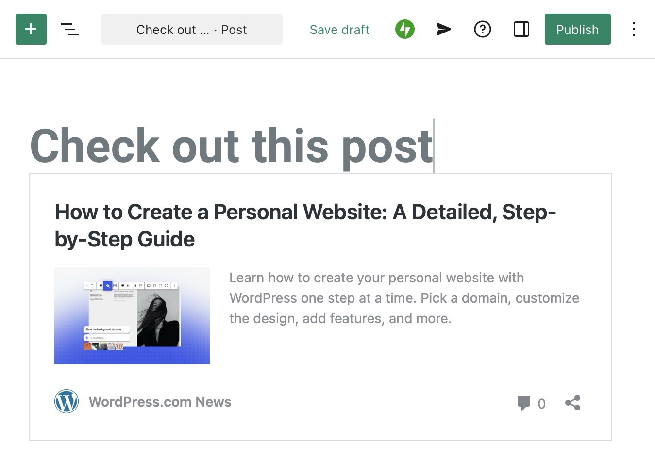A draft post is shown with the reblogged content embedded.