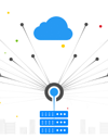 Servers broadcasting signals to the cloud.