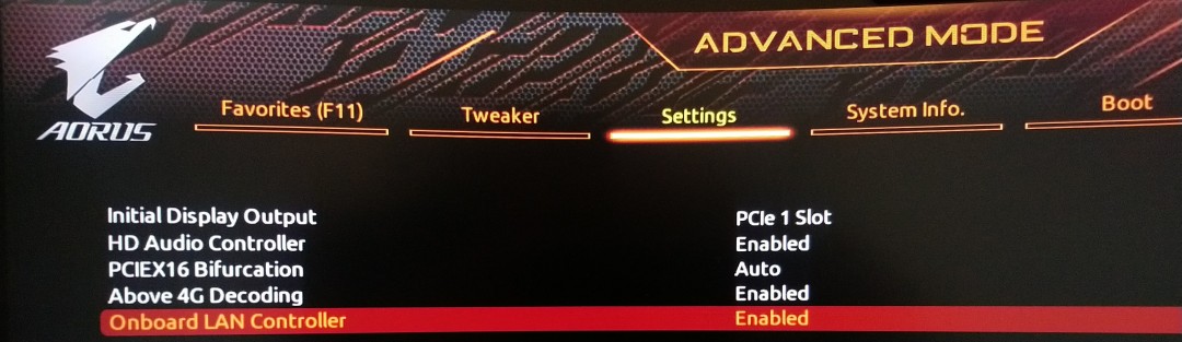Enable the LAN controller, for legacy boot