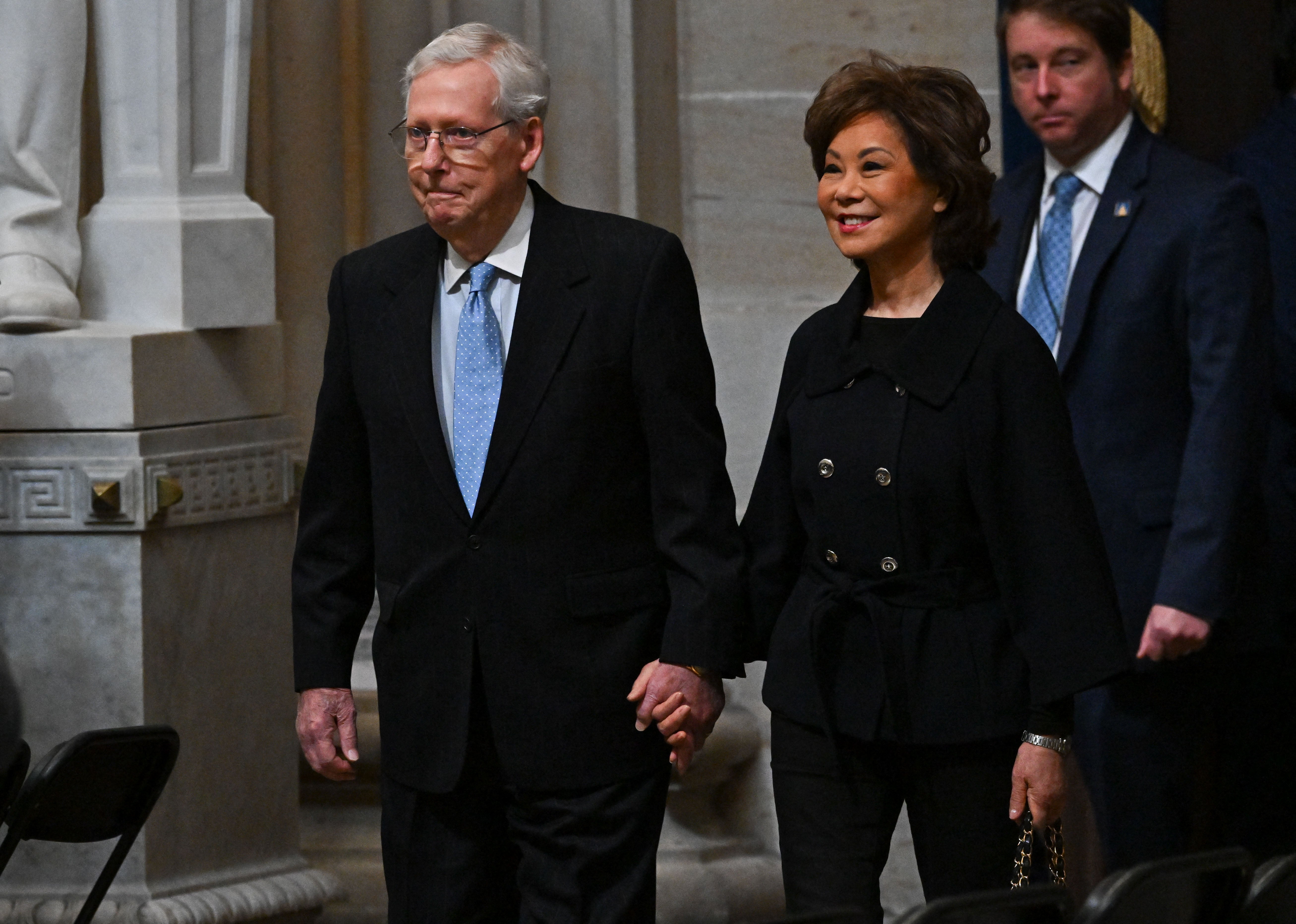 <p>Sen. Mitch McConnell’s wife Elaine Chao, the former secretary of labor and transportation, was abroad when the Kentucky lawmaker was hospitalized last month</p>
