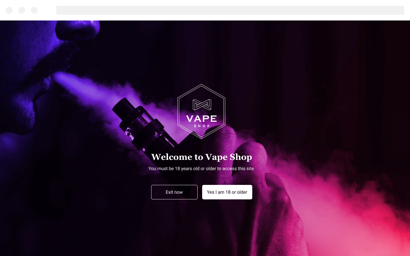 Vape Shop Age Verification Fullscreen Popup