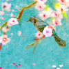 unveiled: a painting of a bird perched on a branch with blossoming flowers (a bird in hand)