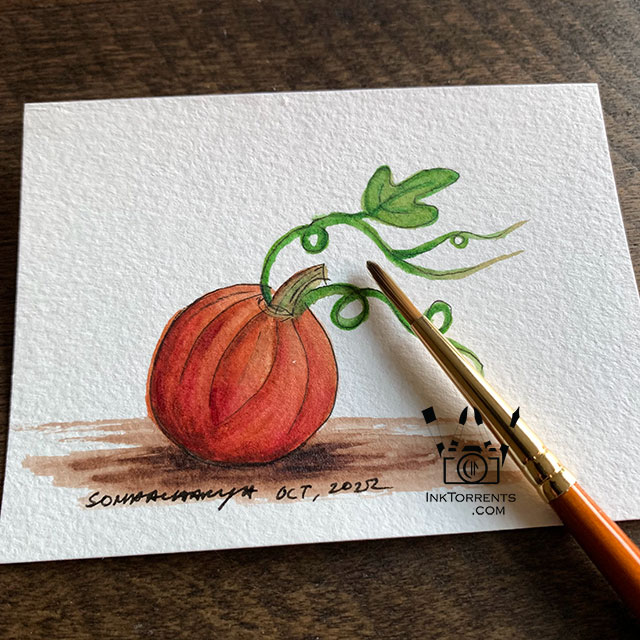 Autumn pumpkin Halloween watercolor painting by Soma Acharya InkTorrents Graphics @ InkTorrents.com