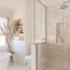 Beautiful bathroom ideas, with decorating ideas, designs, lighting, vanity ideas, wood cabinets, hardware, faucets, bathroom decor, glam bathroom ideas, shower tile & more - akb design studio