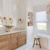 Beautiful bathroom ideas, with decorating ideas, designs, lighting, vanity ideas, wood cabinets, hardware, faucets, bathroom decor, glam bathroom ideas, shower tile & more - akb design studio