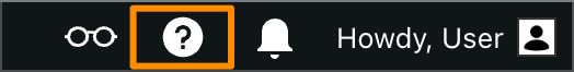 The question mark WordPress.com help center icon on the Admin Bar, highlighted with an orange box around it.