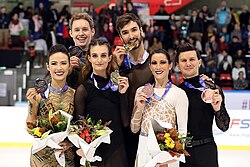 The gold, silver, and bronze medalists in the ice dance event at the 2019 Internationaux de France