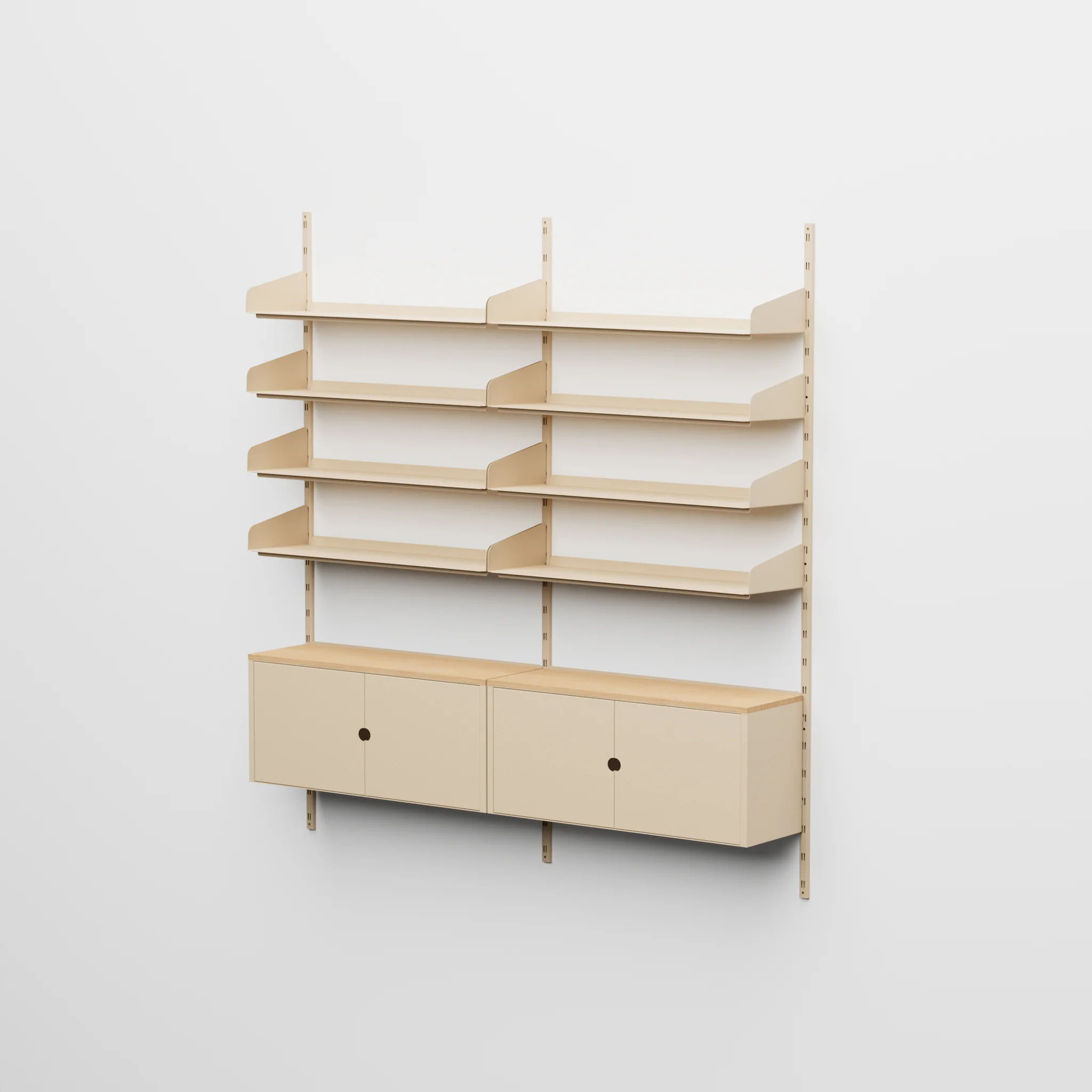 Linnea - Sistema Modulare a Parete - 4 Mensole 60 cm e Moduli Contenitore, Campata Doppia - Beige Luxor (COD01183)