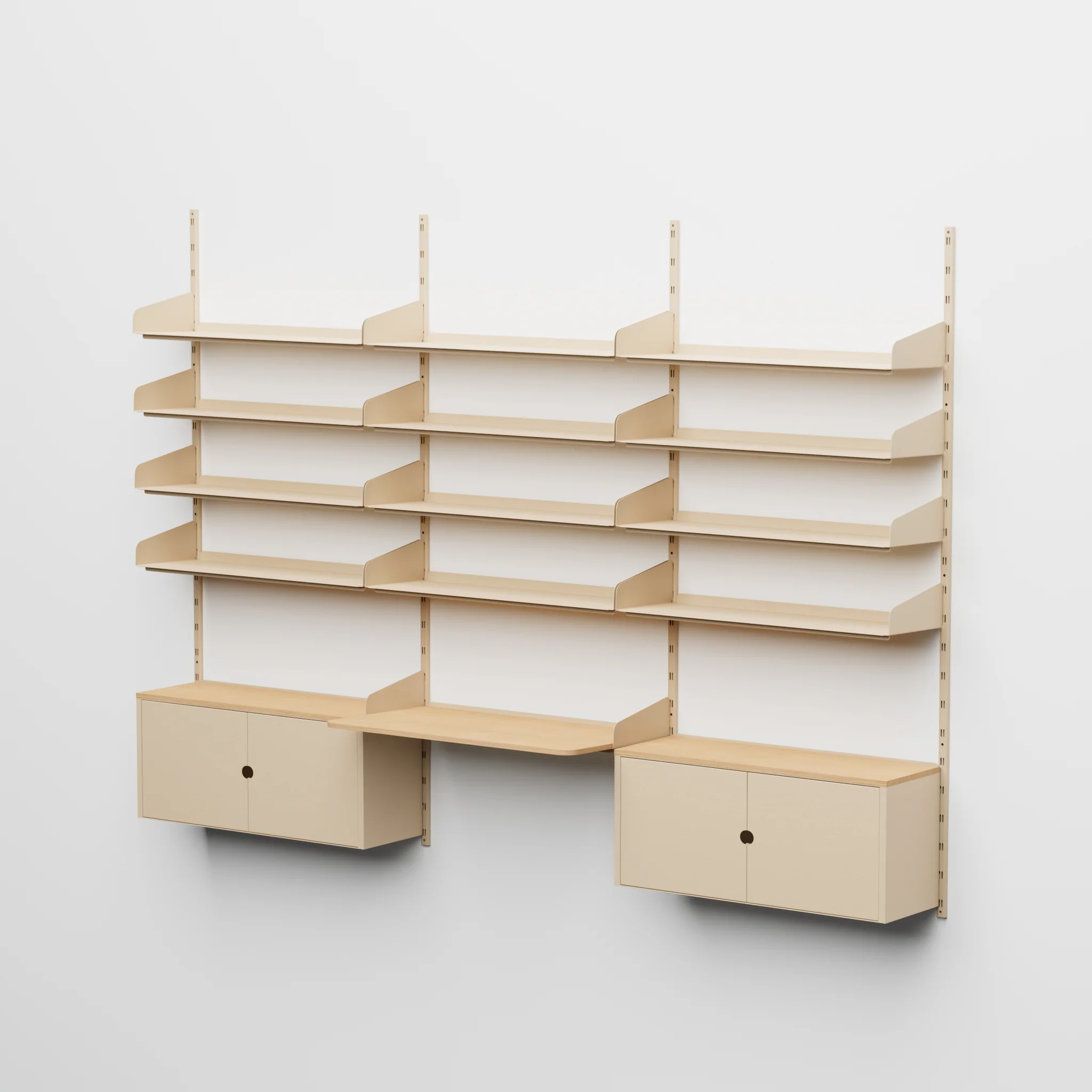 Linnea - Sistema Modulare a Parete - Campata Tripla con 4 Mensole da 90 cm, Moduli Contenitore e Scrivania Sospesa - Beige Luxor (COD01183)