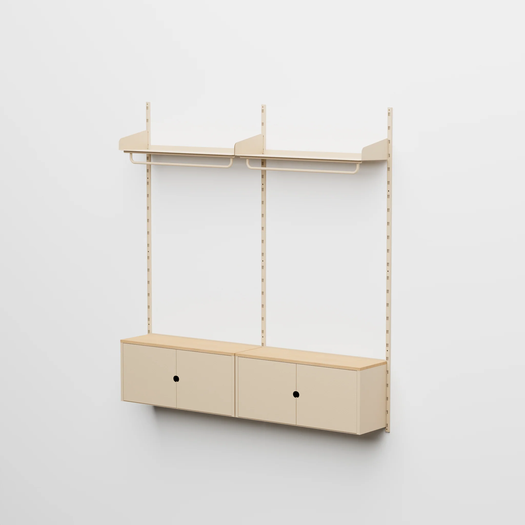 Linnea - Sistema Modulare a Parete con Barra Appendiabiti e Moduli Contenitore, Campata Doppia (larghezza 90 cm) - Beige Luxor